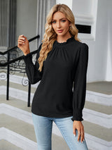 Round Neck Flounce Sleeve Blouse