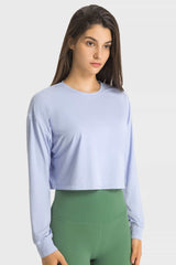 Dropped Shoulder Round Neck Cropped Sports Top