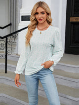 Printed Round Neck Flounce Sleeve Blouse