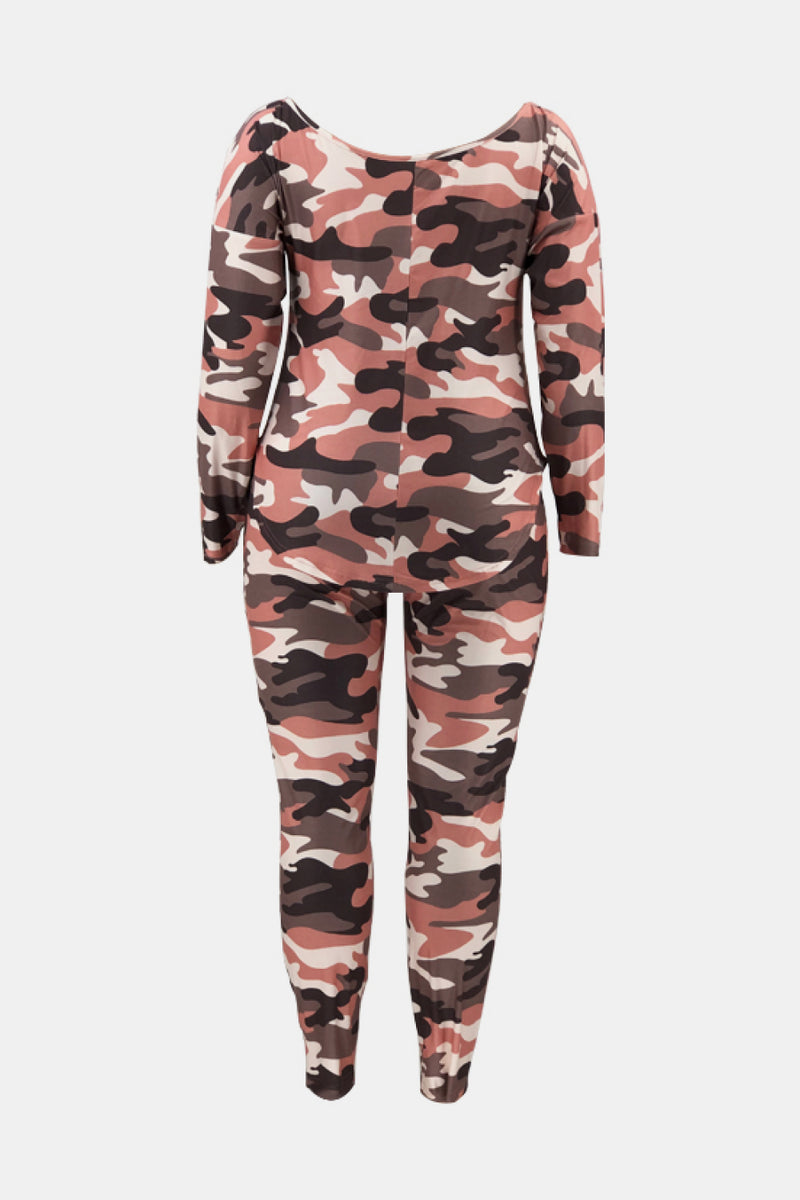 Plus Size Camouflage Top and Leggings Set