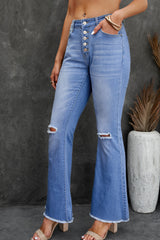 High Waist Button Fly Flared Jeans