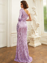Sequin One-Sleeve Floor-Length Dress