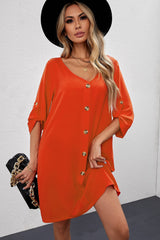 Buttoned V-Neck Dress