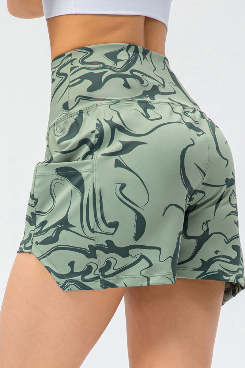 Printed Elastic Waistband Athletic Shorts