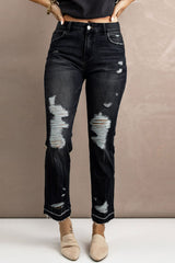 Straight Leg Distressed High Waist Jeans