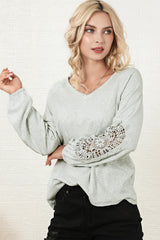 V-Neck Spliced Lace Top