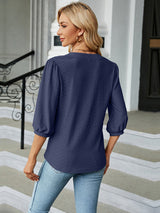 Notched Neck Three-Quarter Sleeve Blouse