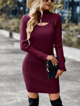 Cutout High Neck Ribbed Sweater Dress