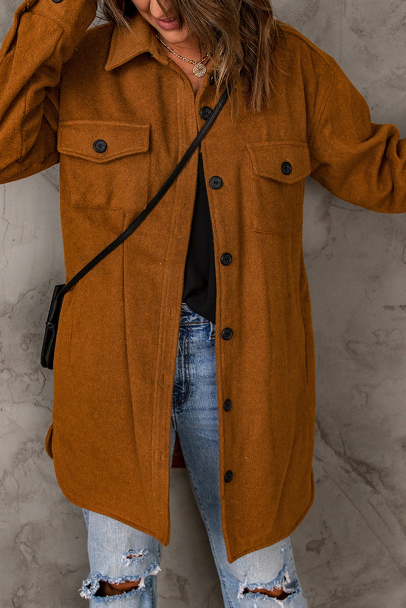 Button Down Longline Shirt Jacket with Pockets