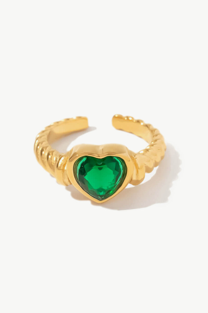 18K Gold Plated Zircon Heart Shape Twisted Open Ring
