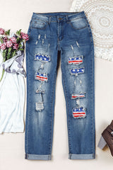 US Flag Patchwork Distressed Jeans