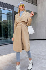Lapel Collar Belted Trench Coat with Pockets