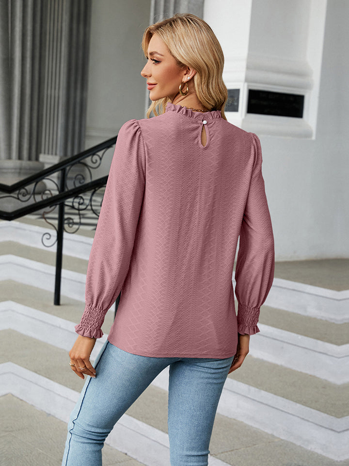 Round Neck Flounce Sleeve Blouse