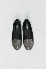 Rhinestone Round Toe Flats in Black/Pewter
