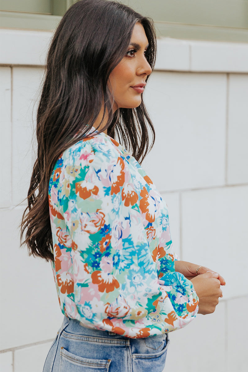 Floral Long Balloon Sleeve Blouse