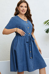 Tie-Waist Button Front Short Sleeve Dress