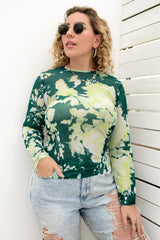 Plus Size Printed Round Neck Long Sleeve Blouse