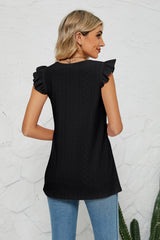 Smocked Round Neck Eyelet Top