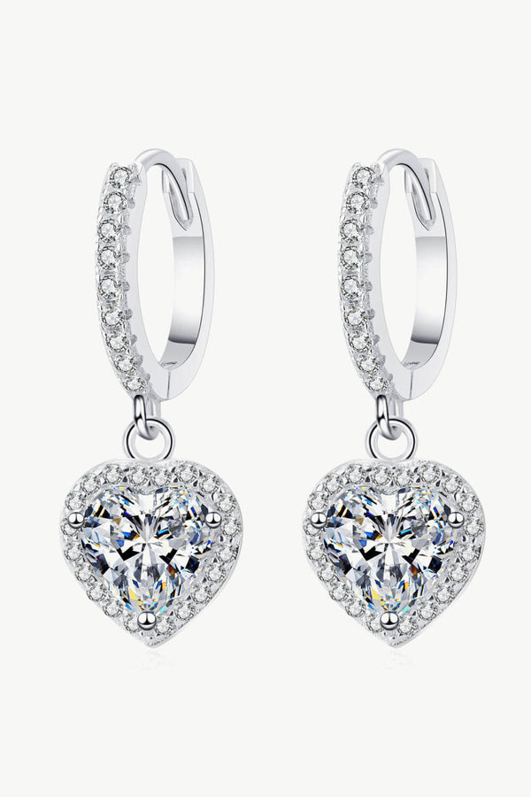 2 Carat Moissanite Heart-Shaped Drop Earrings