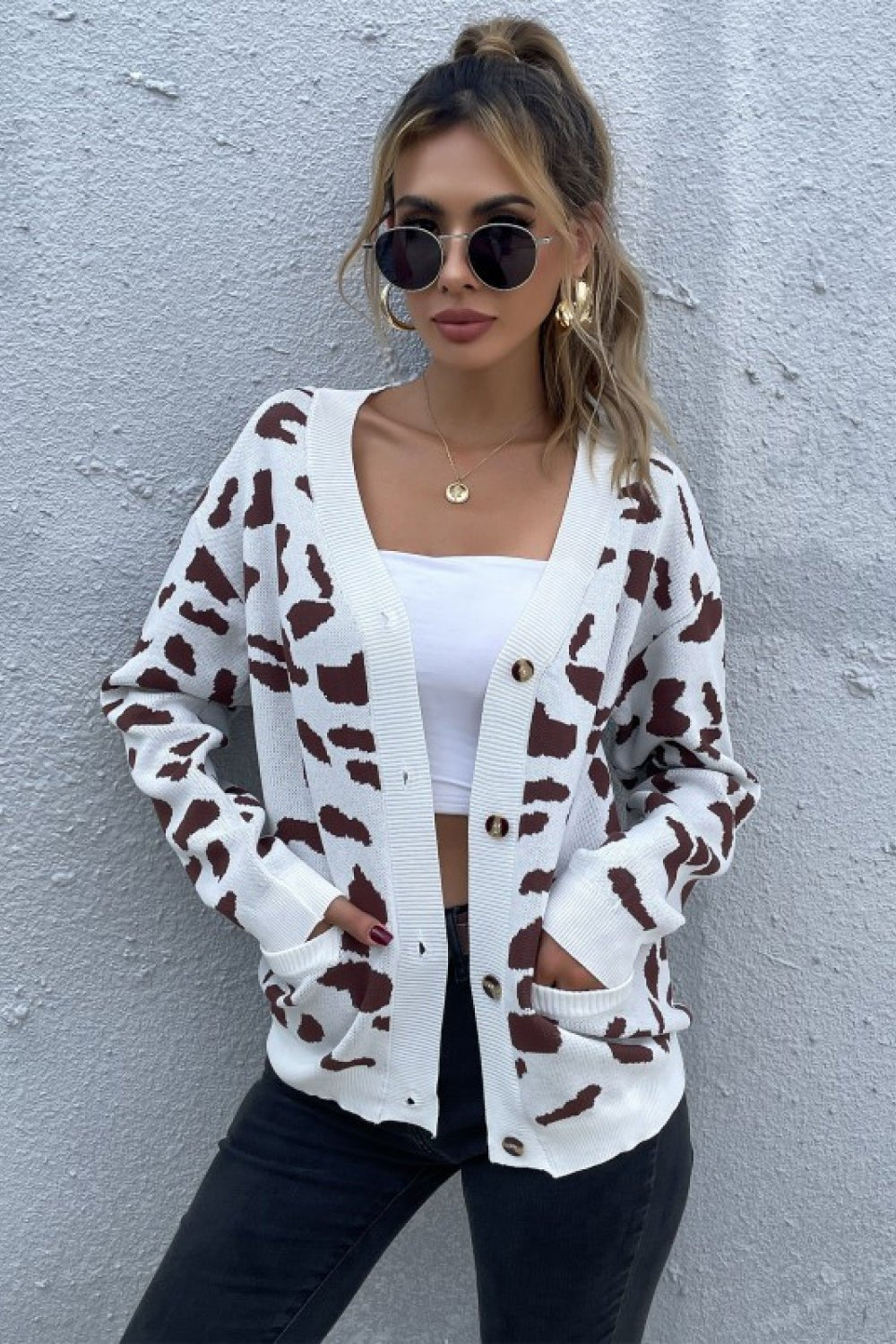 Animal Print Button Front Sweater Cardigan - Bakers Shoes store