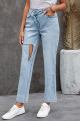 Asymmetrical High Waist Distressed Jeans - Bakers Shoes store