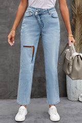 Asymmetrical High Waist Distressed Jeans - Bakers Shoes store