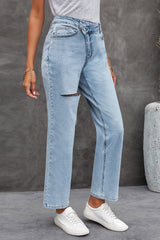 Asymmetrical High Waist Distressed Jeans - Bakers Shoes store