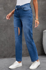 Asymmetrical High Waist Distressed Jeans - Bakers Shoes store