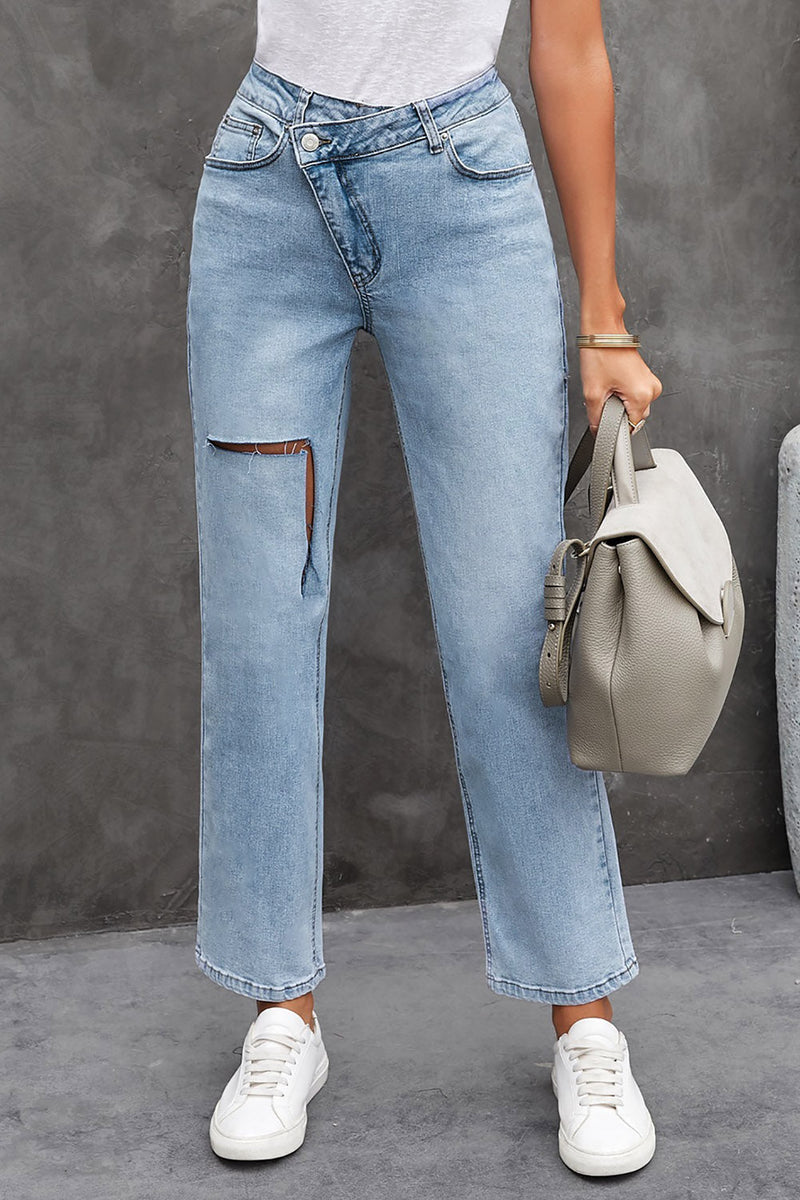 Asymmetrical High Waist Distressed Jeans - Bakers Shoes store