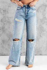 Distressed Raw Hem Wide Leg Jeans