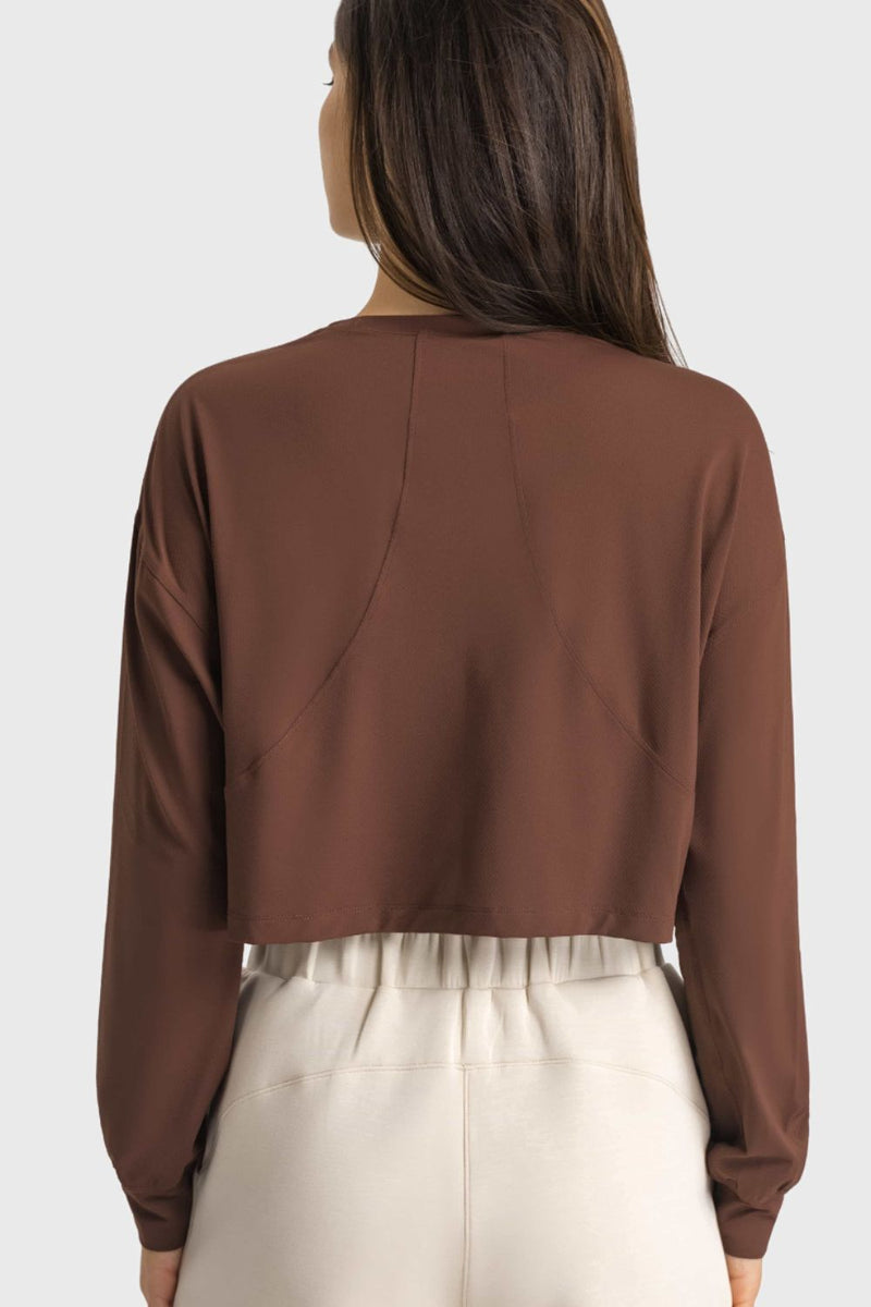 Dropped Shoulder Round Neck Cropped Sports Top