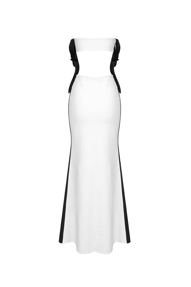 Two-Tone Strapless Cutout Bow Detail Dress