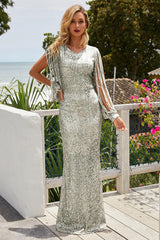 Sequin Fringe Sleeve Maxi Dress