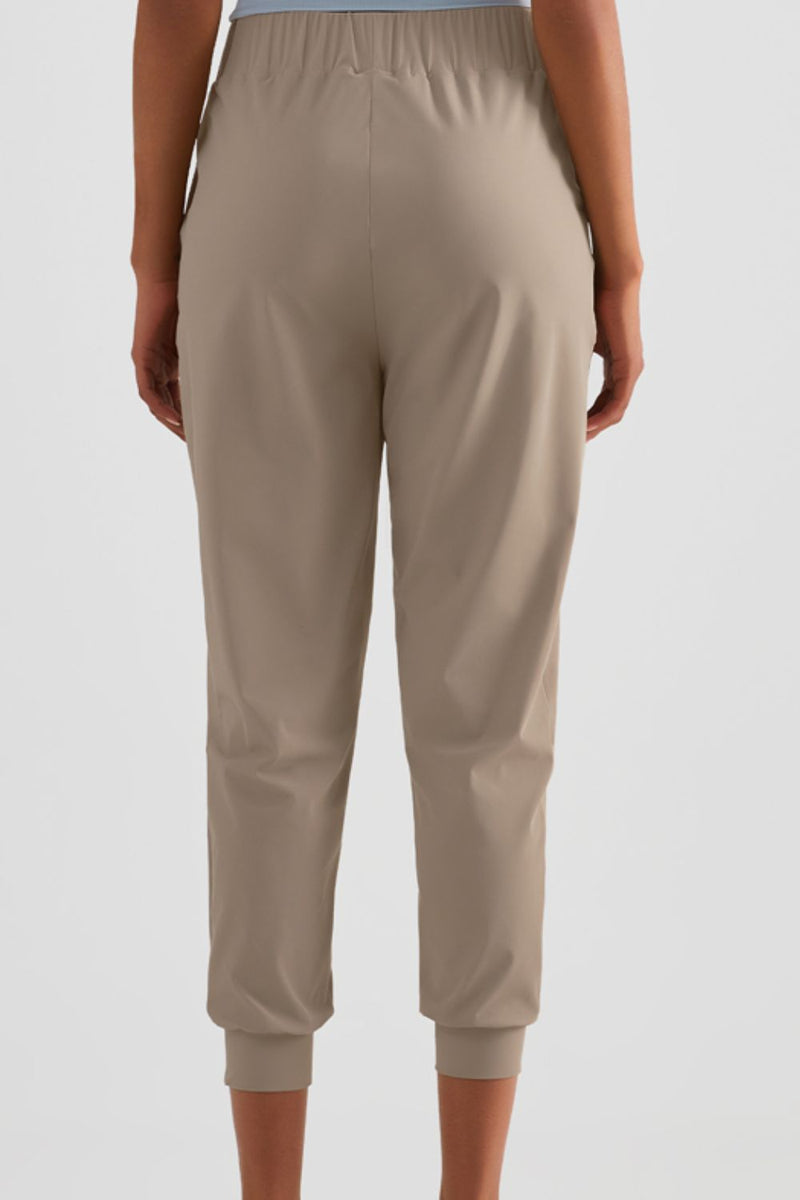 Elastic Waist Cropped Joggers with Side Pockets