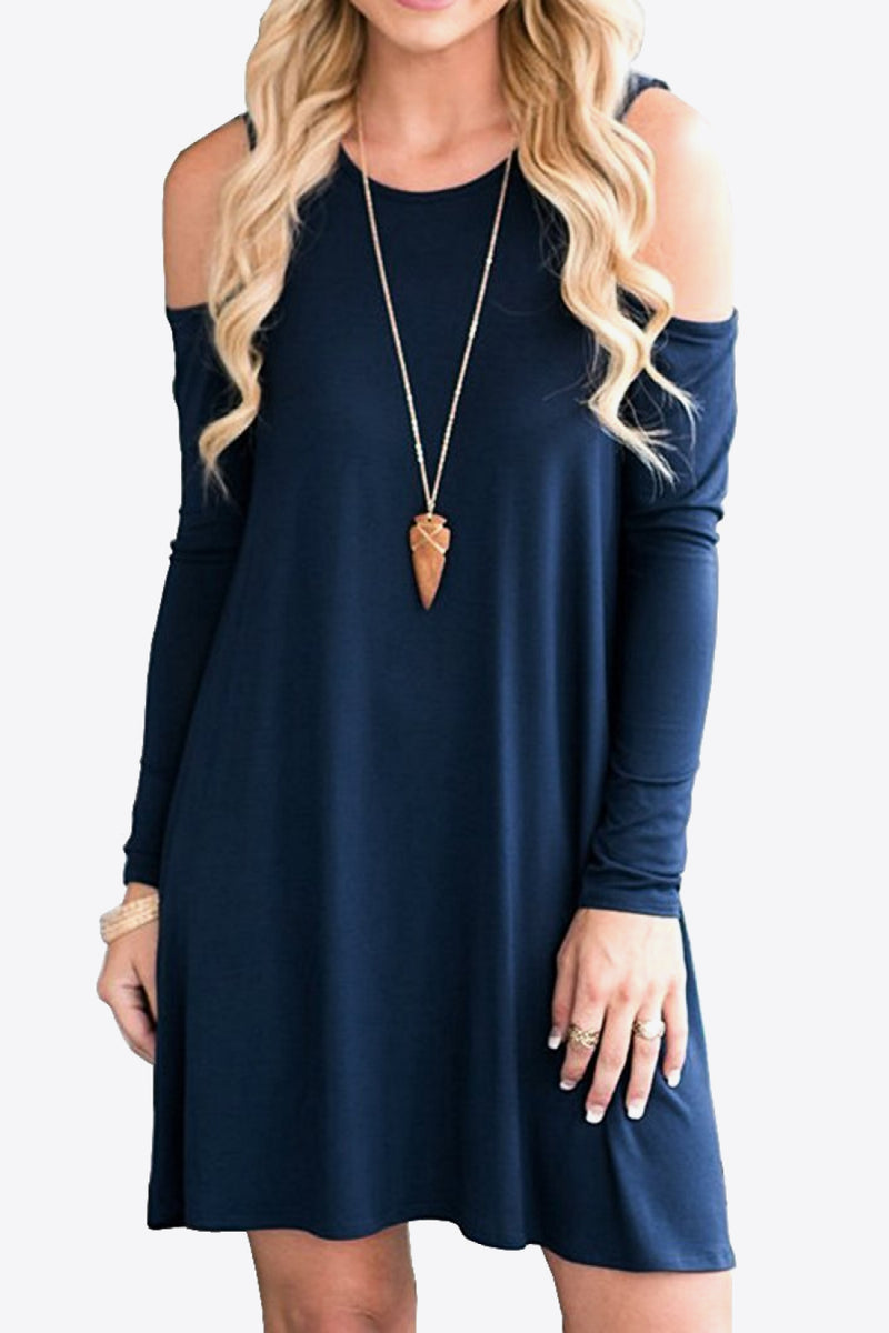 Cold-Shoulder Long Sleeve Round Neck Dress