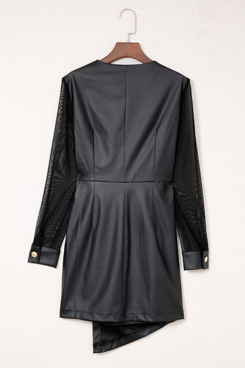 Belted Mesh Sleeve Asymmetrical Surplice Dress - Bakers Shoes store