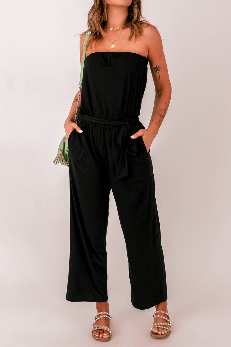 Belted Strapless Wide Leg Jumpsuit - Bakers Shoes store