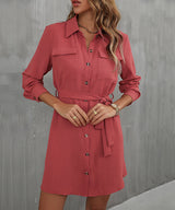 Button Down Belted Long Sleeve Shirt Dress - Bakers Shoes store
