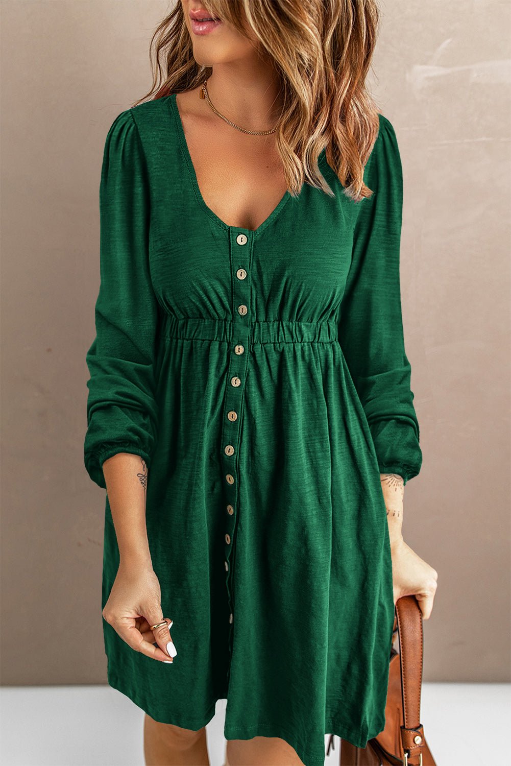 Button Down Long Sleeve Dress with Pockets - Bakers Shoes store