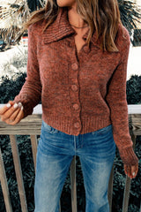 Button Down Ribbed Trim Collared Cardigan - Bakers Shoes store