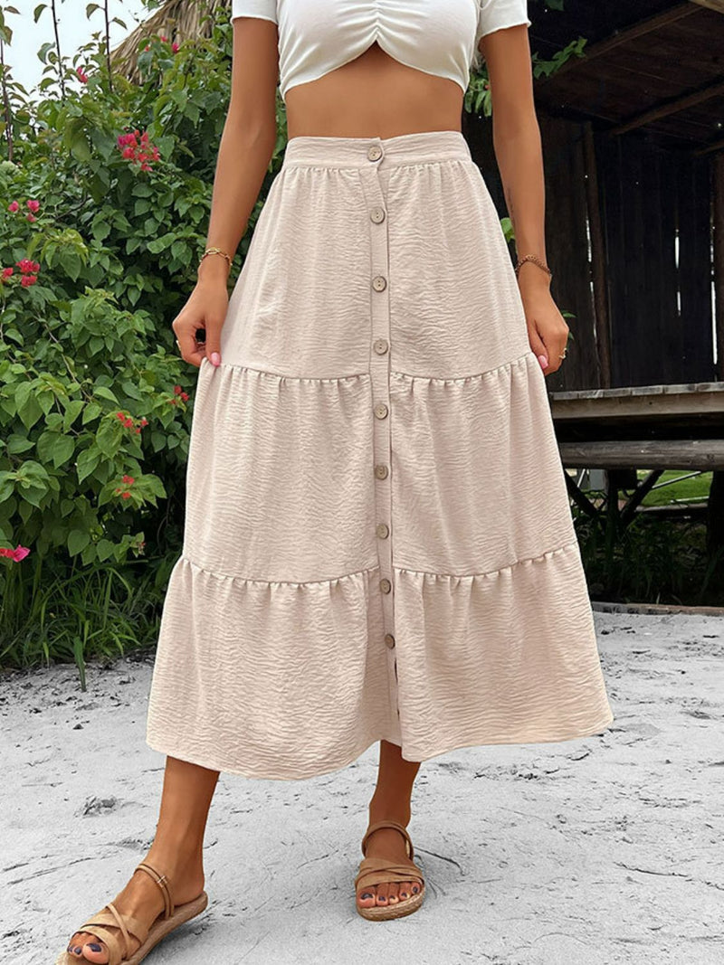 Button Down Tiered Midi Skirt - Bakers Shoes store