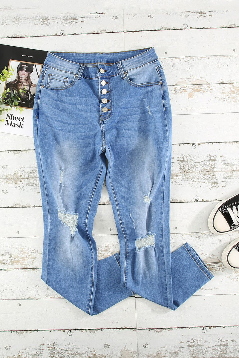 Button Fly Distressed Jeans - Bakers Shoes store