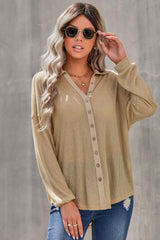 Button Front Dropped Shoulder Knit Shirt - Bakers Shoes store