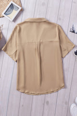 Button Front Lapel Collar Short Sleeve Shirt - Bakers Shoes store