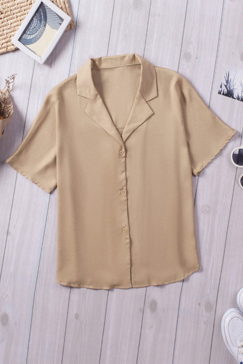 Button Front Lapel Collar Short Sleeve Shirt - Bakers Shoes store