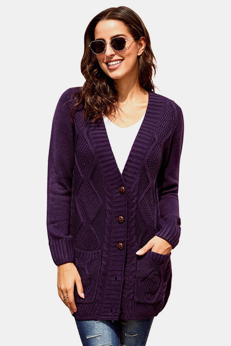 Button Pocket Cable Knit Cardigan - Bakers Shoes store