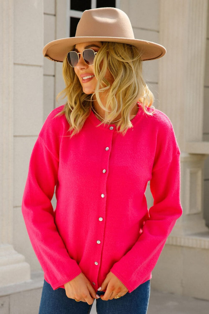 Button-Up Round Neck Cardigan - Bakers Shoes store