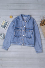 Button Down Collared Neck Denim Jacket