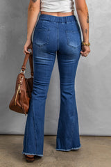 High Waist Slits Raw Edge Flare Jeans