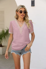 Contrast V-Neck Swiss Dot Top